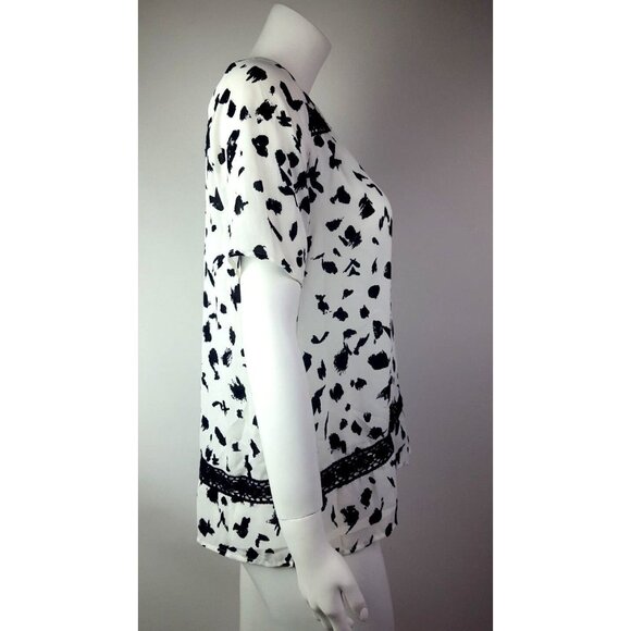 COLLECTIVE CONCEPTS White Black Short Sleeve Blouse Top Shirt Womens S Small - Picture 4 of 6